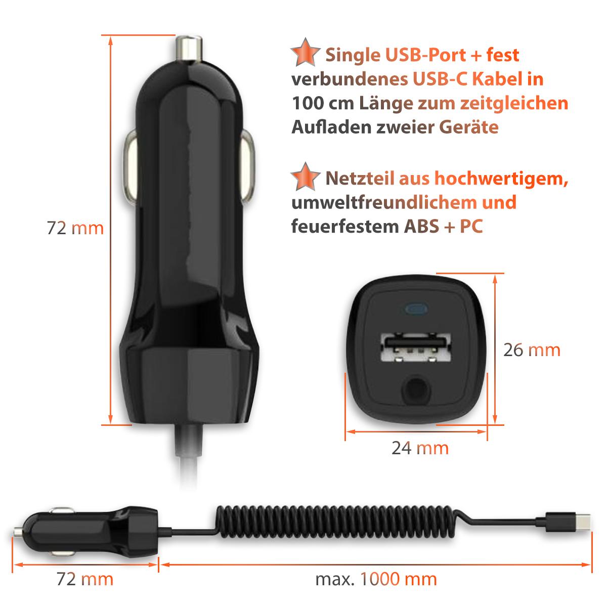 Auto USB Typ-C Ladekabel Kfz Ladegerät Handy Tablet Gerät Lade Kabel Blue  Star