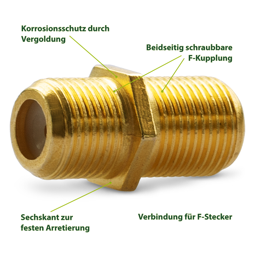 2x F-Stecker Sat 4K Verbinder Doppel Buchse Dichtring 7mm Koaxialkabel Vergoldet